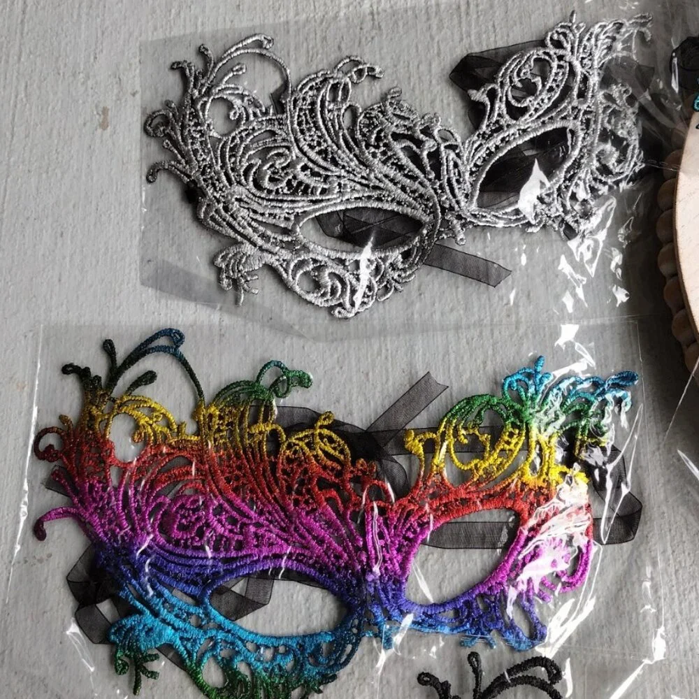 NWOT 5 pk Gold Black Multicolor Silver Treal Lace Eye Mask Mardi Gras Party